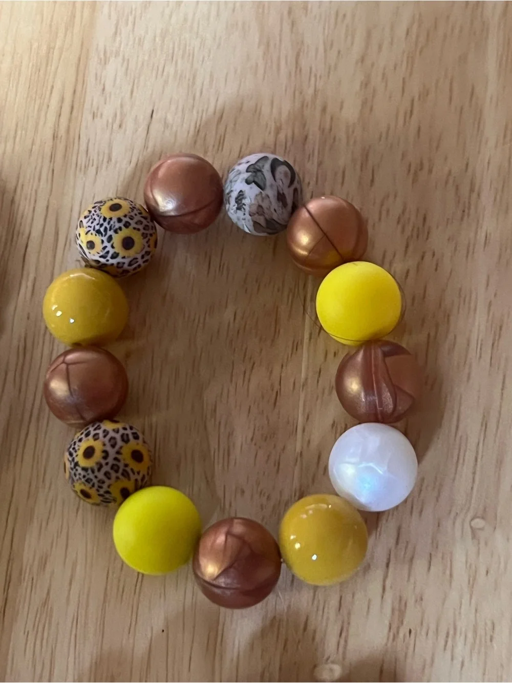 Kids Beaded Stretch Bracelet Set - Yellow, Green, Brown B153 set of 4